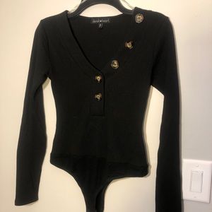 Derek Heart Long Sleeve Black Ribbed Bodysuit